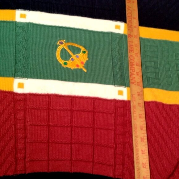Vintage 1990s Emerald Isle Sweater Men Medium Colorblock Celtic Brooch Ireland - Picture 6 of 14